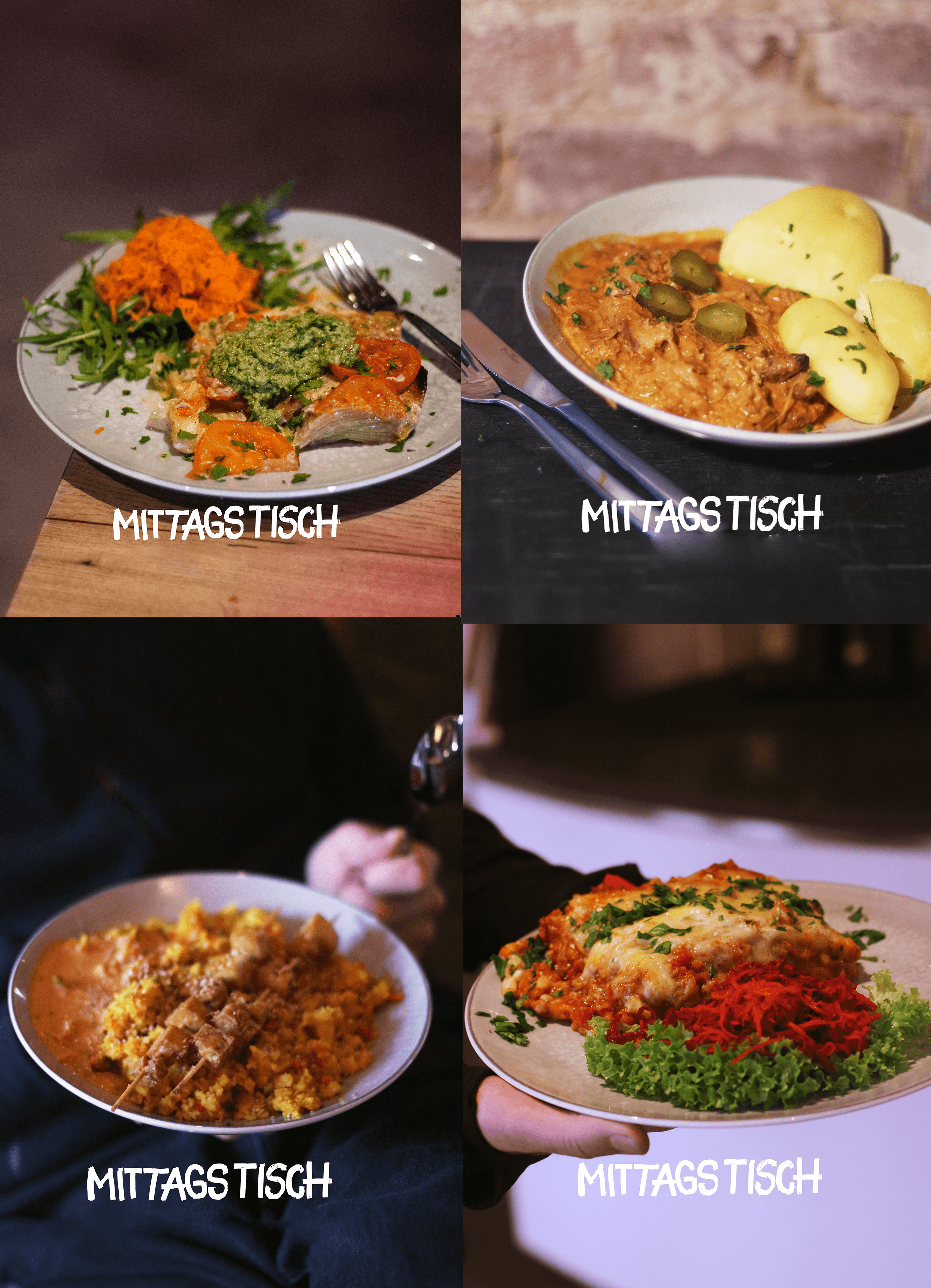 Vier verschiedene Mittagsgerichte